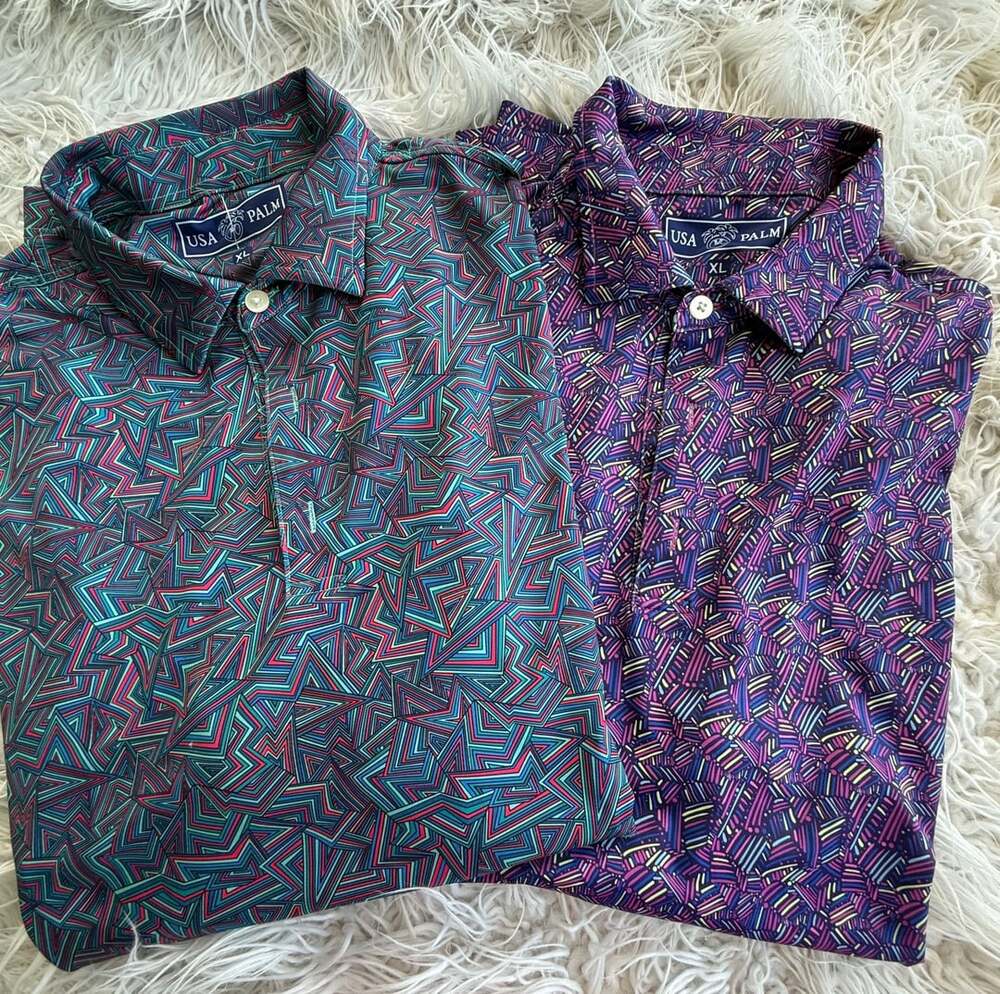 USA Palm Men's XL Set of 2 Geometric Print Polo Shirts